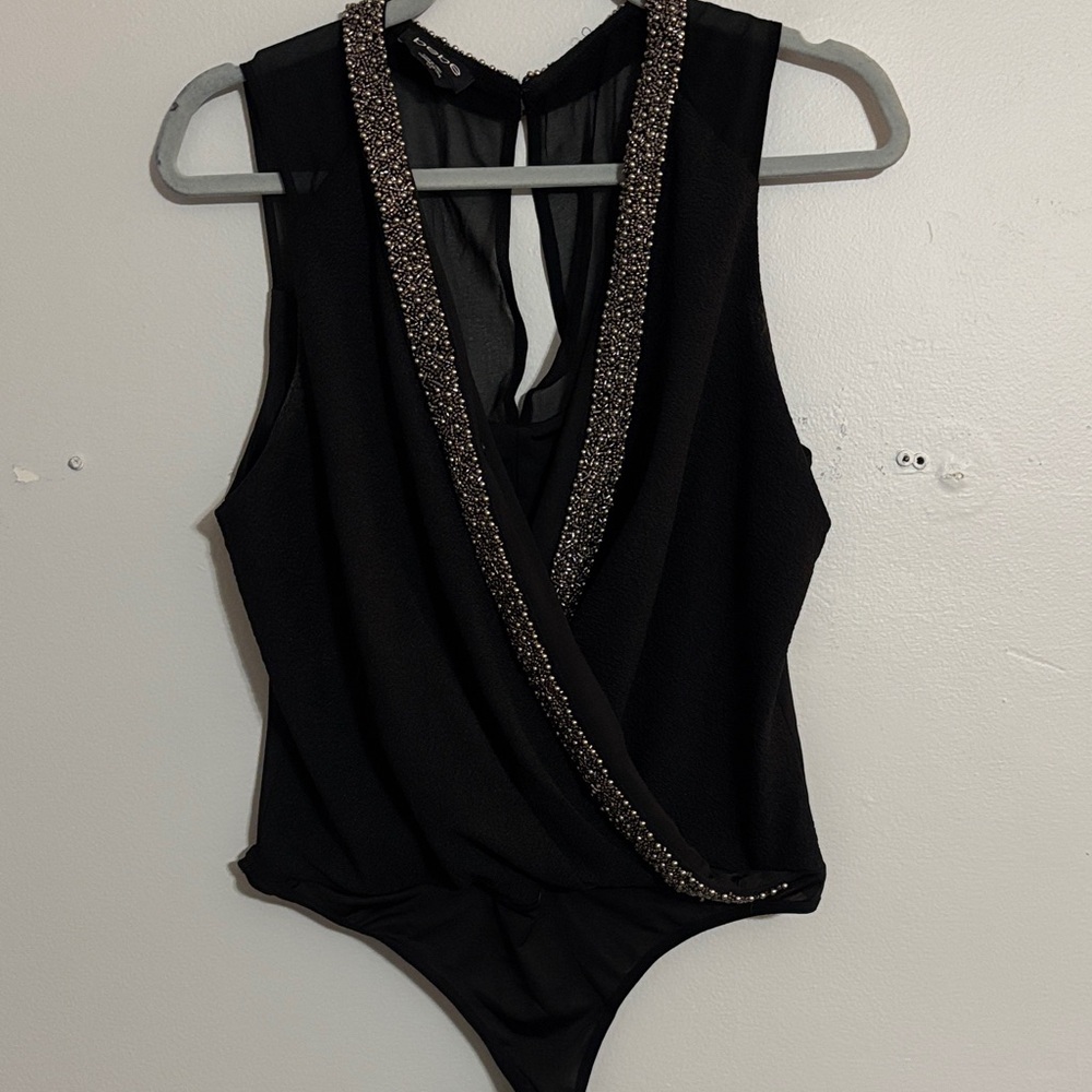 bebe Black Bodysuit with Silver Accents